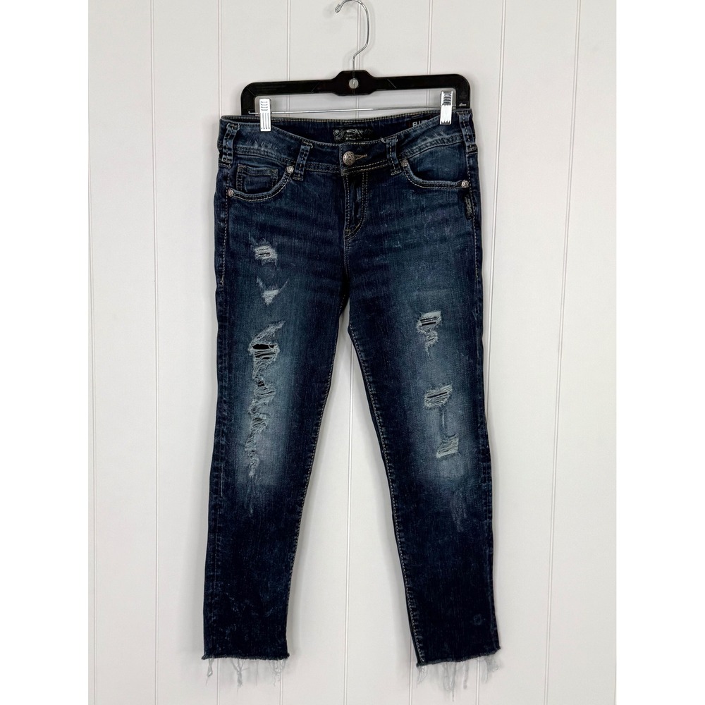 Silver Jeans Co Dark Wash‎ Suki Mid Skinny Jeans Women 31 Distressed Raw Hem